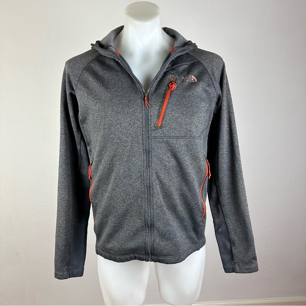 The North Face Gray Hooded Fleece with Orange Accents